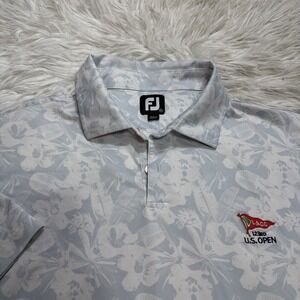 FootJoy Floral Polo Shirt Mens XL Performance Golf US Open LACC Logo All Over